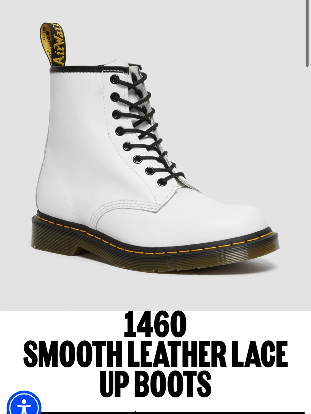 Dr. Martens White Smooth Leather 8-Eye Lace-Up Boots